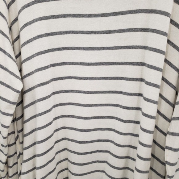 Market & Spruce 1x Striped Knit Top Womens Plus Long Sleeve Cream Black Tunic - Picture 2 of 11